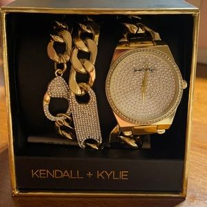 Kendall+Kylie gold tone/rhinestone watch with 2 matching  bracelets. Brand new